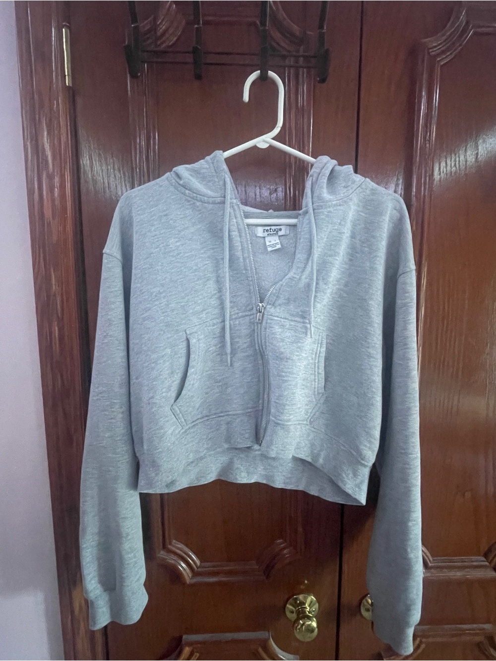 Refuge Light Gray Cropped Zip-Up Hoodie